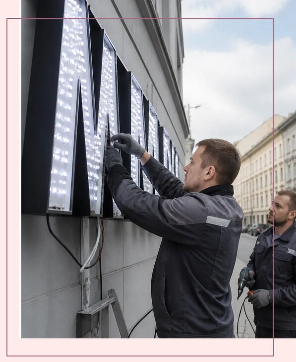 Изготовление и монтаж светодиодных LED вывесок в Зиме